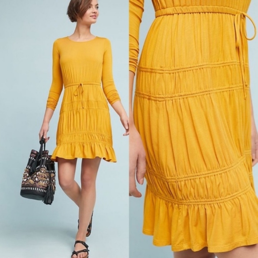 Anthro Dolan Ingrid Tiered-Ruffle Dress Long Sleev